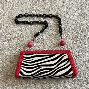 Lorren Bell Zebra Print Shoulder Bag with Red Accents
